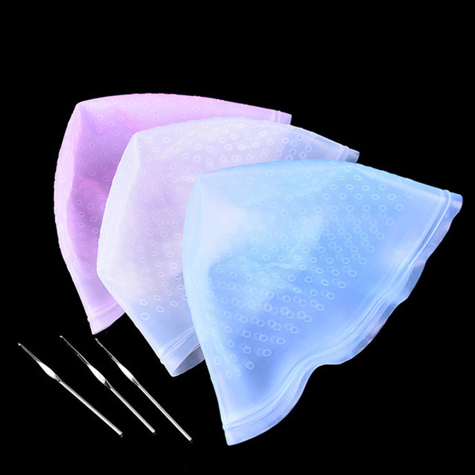 3pcs-Hair Coloring Highlighting Cap Reusable Silicone Highlight Cap Pull Through Caps for Hair Coloring Frosting Cap with Hook Hair Dye Cap with Holes Hair Salon Tools Hairdressing Highlighting Kit HD01